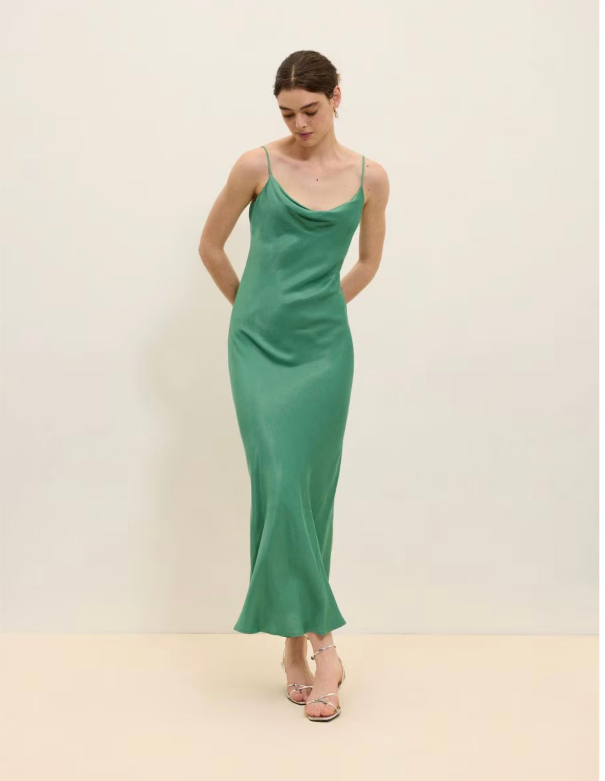 d- Satin green dress