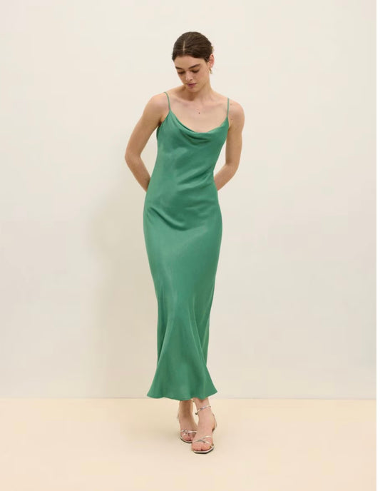 d- Satin green dress