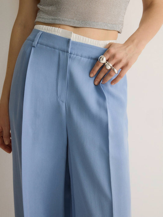 025 Pantalon double ceinture bleu